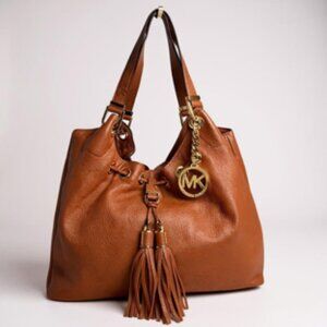 Michael Kors Fulton Pebbled Leather Drawstring Hobo Gold Hardware Tassel Detail